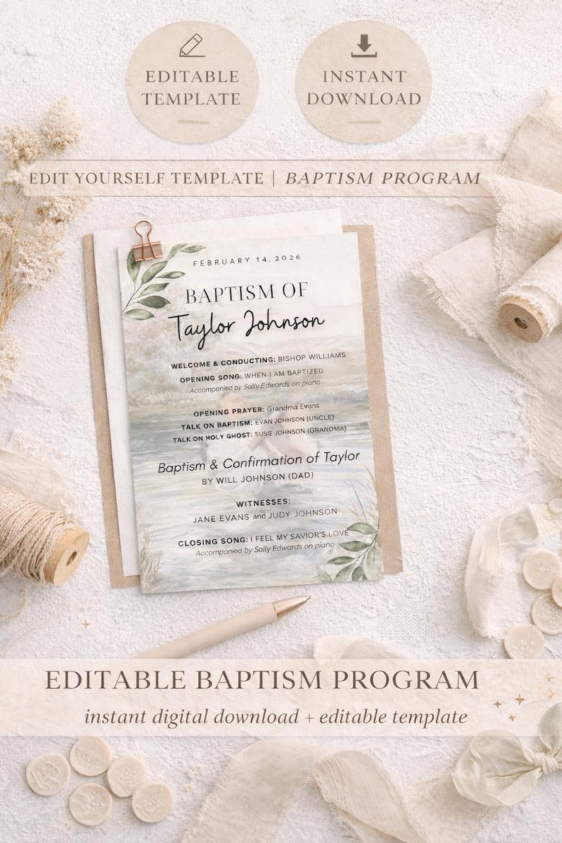 Floral LDS Baptism Program Template | Digital Download | Editable ...