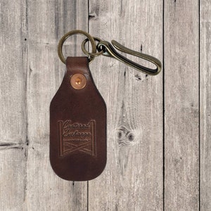 Caliber Leather Company Spring Mount - Japanese Fish Hook Personalized Horween Leather Keychain Gun Metal / English Tan