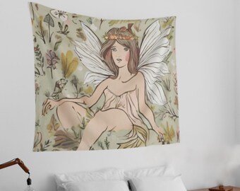 Forest Fairy Wall Decor Tapestry Cottagecore Wall Art Tapestry for Girls Room Decorative Wall Tapestry Wall Hanging Vintage Fairy Art Decor