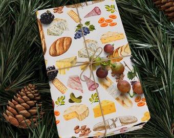 Charcuterie Board Wrapping Paper, Unique Gift Wrap, Food Gift Wrap, Hostess Gift, Holiday Gift Wrap, Foodie Gift Wrap, Wrapping Paper Sheets