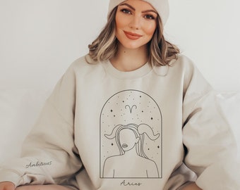 La ambiciosa sudadera Aries Aries regalos astrología regalo para Aries minimalista Zodiac sudadera Aries Zodiac Line Art Aries Crewneck Zodiac