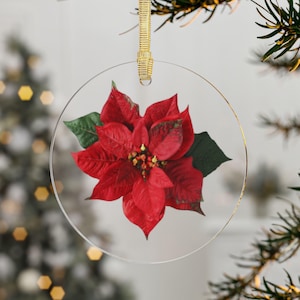 Adorno navideño de flor de Pascua perfecto para los amantes de la flor de Pascua Regalos de adornos de flor de Pascua para los amantes de la flor de Pascua Colgante de flor de Pascua de acrílico