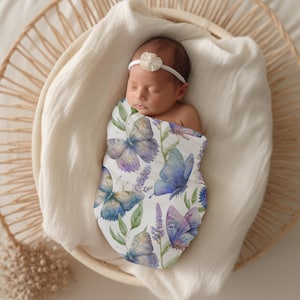 Butterflies and Lavender Baby Blanket Fleece Butterfly Baby Swaddle Blanket for Butterfly Nursery Decor for Blue Baby Girl Nursery Blanket