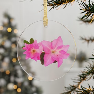 Rosa Azalee Weihnachtsverzierung für Azalee-Liebhaber-Geschenk Acryl-Azalee-Verzierung für Blumenweihnachtsbaum-Azalea-Weihnachtsgeschenk-Azalea-Wand-Kunst