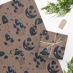 Moons and Shrooms Wrapping Paper, Unique Gift Wrap, Boho Wrapping Paper, Aesthetic Gift Wrap, Wrapping Paper Sheets, Dark Gift image 1
