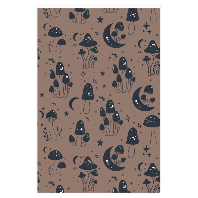 Moons and Shrooms Wrapping Paper, Unique Gift Wrap, Boho Wrapping Paper, Aesthetic Gift Wrap, Wrapping Paper Sheets, Dark Gift image 2