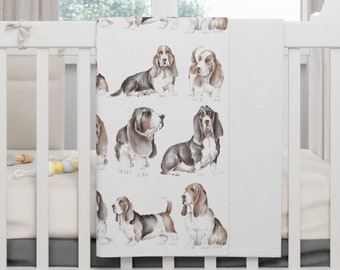 Fleece Basset Hound Baby Blanket Basset Hound Baby Swaddle Basset Hound Nursery Decor Watercolor Dog Baby Blanket Soft Basset Hound Swaddle