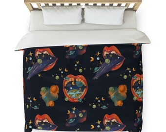 Psichedelico Spazio Faccia II Copripiumino Biancheria da letto unica Arredamento retrò per la casa Whimsigoth Estetico Arredamento per la casa scuro Arredamento psichedelico per la camera da letto Trippy