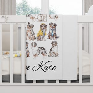 Custom Australian Shepard Baby Blanket Personalized Aussie Baby Blanket Australian Shepard Nursery Blanket for Australian Shepard Baby Gift
