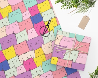 Kawaii gato envolver papel gato regalo envoltura para gato amante regalo gato cumpleaños regalo hojas de envoltura gato impresión papel de regalo abstracto gato regalo envoltura