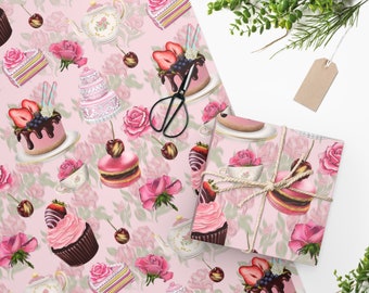 High Tea Gift Wrap Dessert Wrapping Paper Tea Party Gift Wrap Tea Party Wrapping Paper Cute Wrapping Paper Cake Gift Macaron Dessert Lover