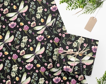 Dark Whimsical Dragonfly Wrapping Paper Boho Gift Botanical Gift Wrap Dragonfly Gift Aesthetic Gift Wrap Botanical Gift Wrap Cottagecore