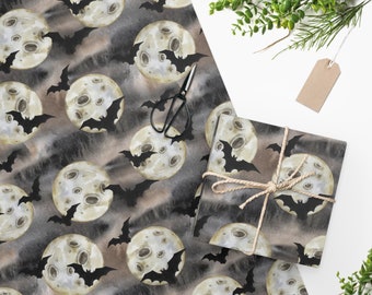 Bat and Moon Gift Wrap Halloween Gift Wrap Halloween Wrapping Paper Goth Gift Wrap Vampire Bat Gift Wrap Halloween Party Gift Wrap Goth Gift