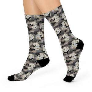 Bat and Moon Halloween Socks Goth Halloween Socks Spooky Socks for Halloween Gift Fun Halloween Socks Black Halloween Socks Halloween Gift