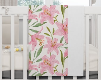 Lovely Lily Fleece Baby Blanket Baby Shower Gift for Floral Theme Nursery Swaddle Blanket Flower Baby Blanket Watercolor Flower Baby Nursery
