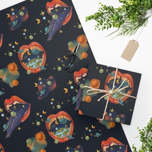 Psychedelic Space Face II Wrapping Paper, Unique Gift Wrap, Retro Wrapping Paper, Aesthetic Gift Wrap, Wrapping Paper Sheets, Dark Gift Wrap