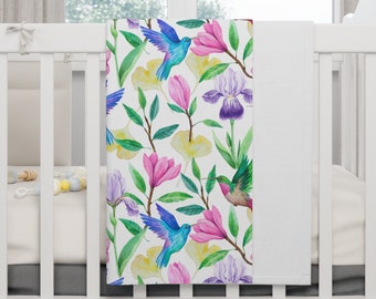 Cobertor de bebê beija-flor feliz, cobertor de lã de beija-flor para bebê, faixa de beija-flor para bebê, cobertor de bebê colorido de beija-flor