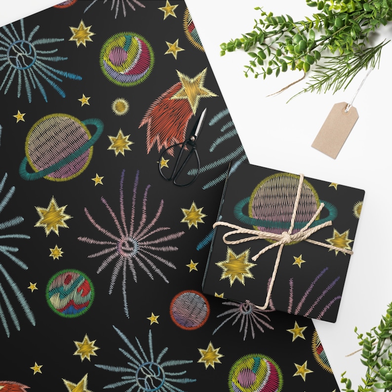 Outer Space Inpakpapier Ruimte Verjaardagscadeau Donker Inpakpapier Ruimte Verjaardag Uniek cadeaupapier Esthetisch cadeaupapier Celestial cadeaupapier afbeelding 1