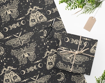 Cosmic Moths Papel De Regalo, Envoltura De Regalo Única, Papel De Regalo Retro, Envoltura De Regalo Estético, Hojas De Papel De Regalo, Regalo Oscuro