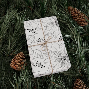 Poinsettia Line Art Gift Wrap Black and White Poinsettia Gift Wrap Poinsettia Wrapping Paper Minimalist Poinsettia Christmas Gift Wrap Sheet