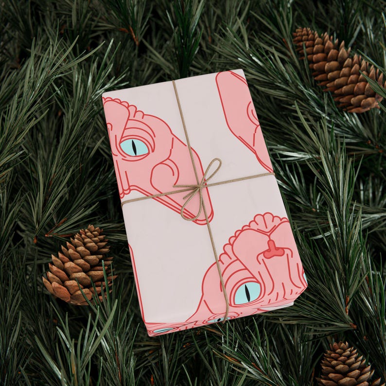 Sphynx Cat Wrapping Paper, Hairless Cat Gift Wrap, Cats, Sphynx Cat Lover Gifts, Sphynx Cat Gifts, Gifts for Cat Lovers, Hairless Cat Lovers image 2