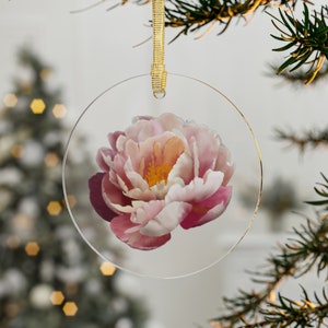 Jolie pivoine ornement de Noël pour les amateurs de pivoines, cadeau de Noël, pivoine, fenêtre suspendue, pivoine, cadeaux de bureau, arbre de Noël floral
