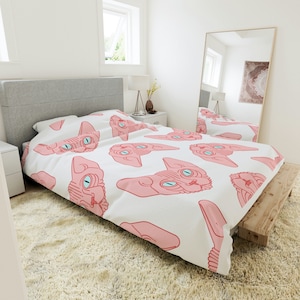 Sphynx Cat Duvet Cover Hairless Cat Duvet Cover Cat Bedding Sphynx Cat Lover Gift for Sphynx Cat Mom Gift for Hairless Cat Lover Duvet Cat