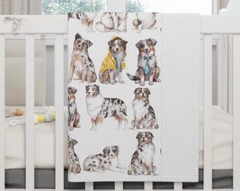 Australian Shepard Baby Blanket Aussie Baby Blanket Australian Shepard Nursery Dog Nursery Dog Baby Blanket Australian Shepard Baby Gift