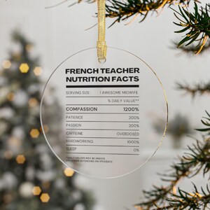 French Teacher Nutrition Facts Ornament Funny French Teacher Christmas Ornament for French Teacher Gift French Teacher Thank You Ornament