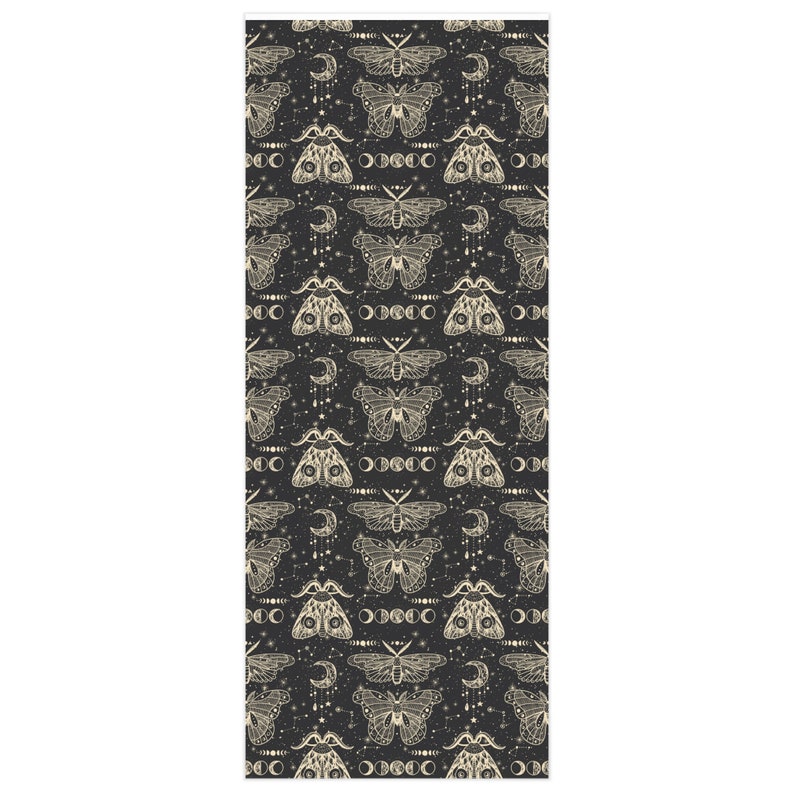 Cosmic Moths Wrapping Paper, Unique Gift Wrap, Retro Wrapping Paper, Aesthetic Gift Wrap, Wrapping Paper Sheets, Dark Gift image 3