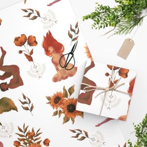 Naked in the Flowers Botanical Gift Wrap Floral Wrapping Paper Female Body Art Unique Print Gift Wrap Boho Wrapping Paper Earthy Gift Wrap image 1