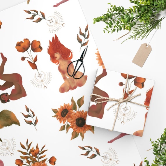 Naked in the Flowers Botanical Gift Wrap Floral Wrapping Paper Female Body Art Unique Print Gift Wrap Boho Wrapping Paper Earthy Gift Wrap