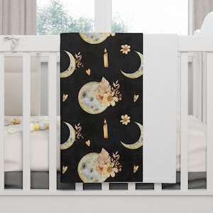 Dark Cottagecore Baby Blanket Halloween Baby Blanket Boho Moon Baby Blanket Fleece Halloween Swaddle Dark Nursery Decor Fall Baby Shower