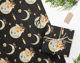 Dark Cottagecore Wrapping Paper Halloween Wrapping Paper Bohemian Moon Gift Wrap Dark Wrapping Paper Fall Gift Wrap Goth Wrapping Paper Roll