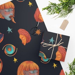 Sexy Celestial Wrapping Paper, Unique Gift Wrap, Retro Wrapping Paper, Aesthetic Gift Wrap, Wrapping Paper Sheets, Dark Gift Wrap, Space