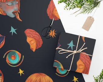 Sexy Celestial Wrapping Paper, Unique Gift Wrap, Retro Wrapping Paper, Aesthetic Gift Wrap, Wrapping Paper Sheets, Dark Gift Wrap, Space