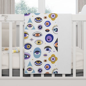 Evil Eye Baby Blanket Boho Nursery Gift Evil Eye Baby Shower Gift Boho Baby Blanket Fleece Gender Neutral Nursery Baby Evil Eye Protection