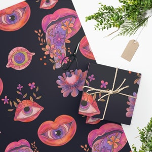 Psychedelic Space Face Wrapping Paper, Unique Gift Wrap, Retro Wrapping Paper, Aesthetic Gift Wrap, Wrapping Paper Sheets, Dark Gift Wrap