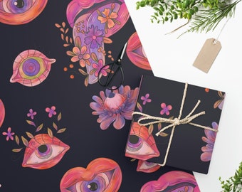 Psychedelic Space Face Wrapping Paper, Unique Gift Wrap, Retro Wrapping Paper, Aesthetic Gift Wrap, Wrapping Paper Sheets, Dark Gift Wrap