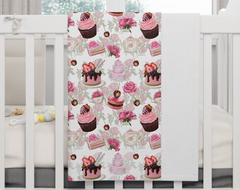 High Tea Fleece Baby Blanket Dessert Nursery Theme Tea Party Baby Blanket Macaron Nursery Cupcake Nursery Theme Tea Baby Blanket Tea Nursery