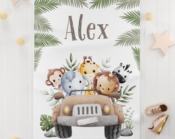 Cobertor de bebê safari personalizado, presente exclusivo para bebê menino, presente para menina, cobertor personalizado exclusivo para bebê menino com nome, presente personalizado para menino