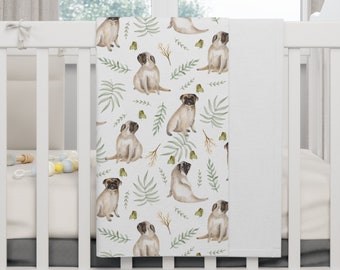 Pastel Pug Baby Blanket Fleece Pug Baby Swaddle for Pug Nursery Gift Boho Pug Baby Blanket Boho Dog Breed Baby Blanket Pug Theme Nursery Art