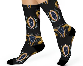 Yoniverse II sokken, kosmische Yoni sokken, unieke sokken, retro sokken, esthetische sokken, Boho sokken, Yoni geschenken, heilige Yoni, Yoni kunst, schattige sokken