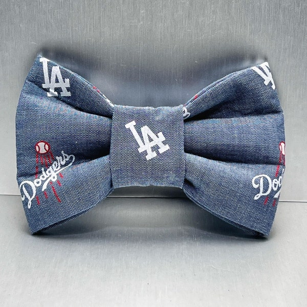 Dog Bow Tie made with Los Angeles Dodgers fabric. dog bows, Dog Bowties, Bow Ties Dogs, Cat bow tie, baseball dog bow ties, Pet accessories,