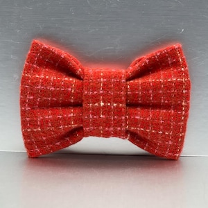 Red Tweed Plaid Dog Bow Tie, Classic Dog Bow Tie, Holiday Dog Accessory, Fall Winter Pet Bow, dog bow ties, cat bow ties, bow ties dog,