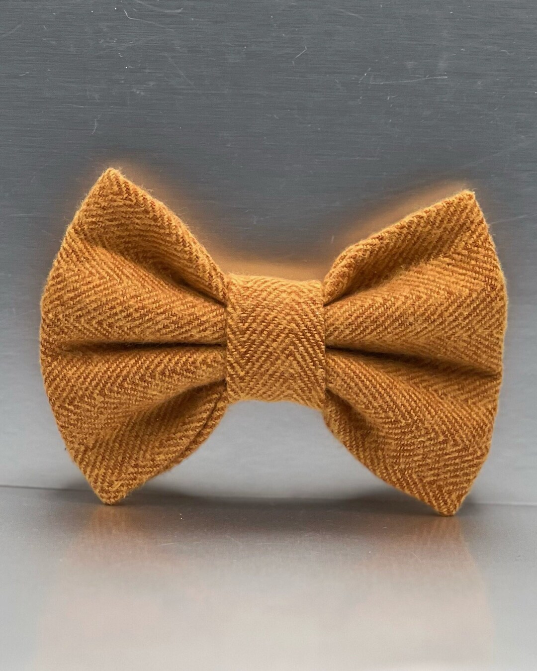 Dog Bow Tie Platitudes Brushed Cotton Orange Large Herringbone. Dog Bow