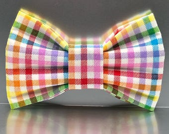Dog bow ties, Rainbow plaid dog bow ties, Pet bows, Dog bows, Cat Bow Tie, dog gift, puppy bows, pet bow ties, rainbow cat bowties