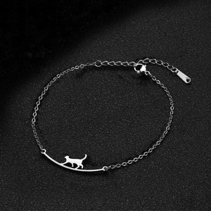 Always With You! Silver Colour Cat Bracelet, Kitty Gift for her, Christmas Birthday Lover Lovely Pretty Girlfriend Cute Jewellery kitten