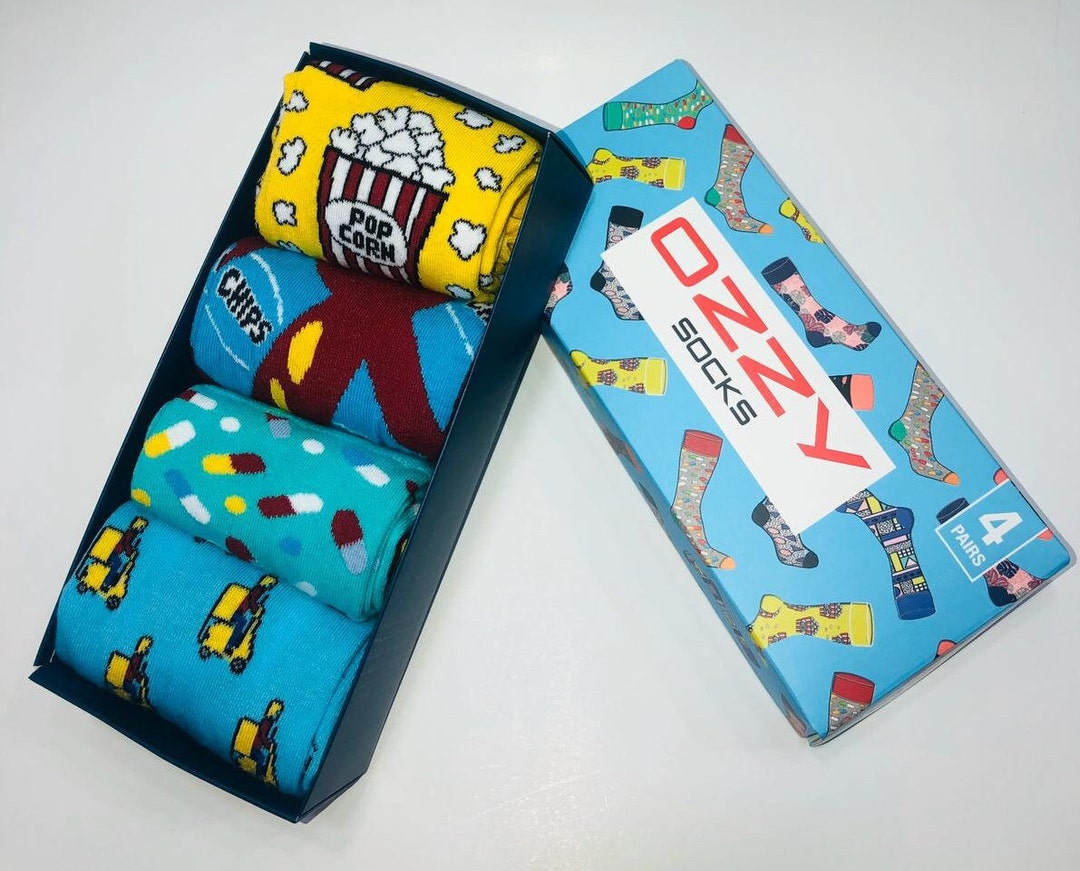 Mens Funny Socks 4 Pairs Designs in a Gift Box Size 611 Etsy