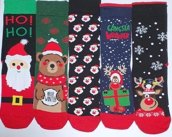 Christmas Socks 1 Pair Funny Designs Size 3 - 8 (Eur 36 - 42)